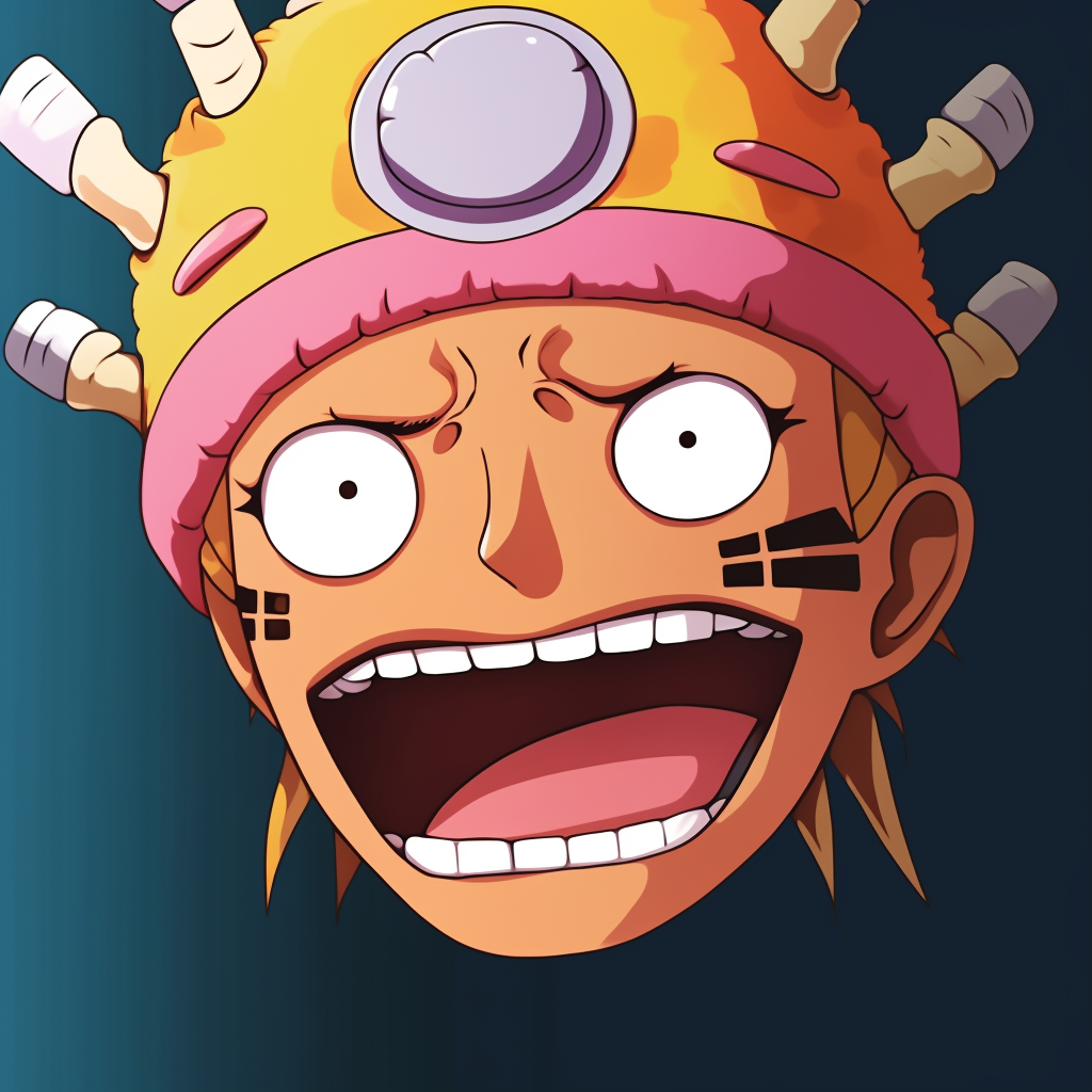 Chopper in a comical situation, flamboyant colors and dynamic pose. laugh with anime pfp pfp for discord.