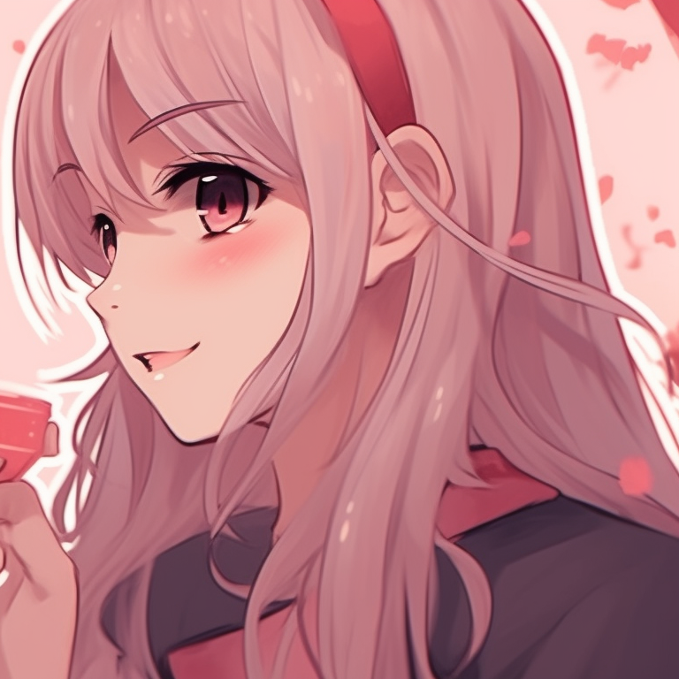 Two characters under cherry blossoms, hues of pink and soft lines. matching anime profile pics for 2 buddies pfp for discord.