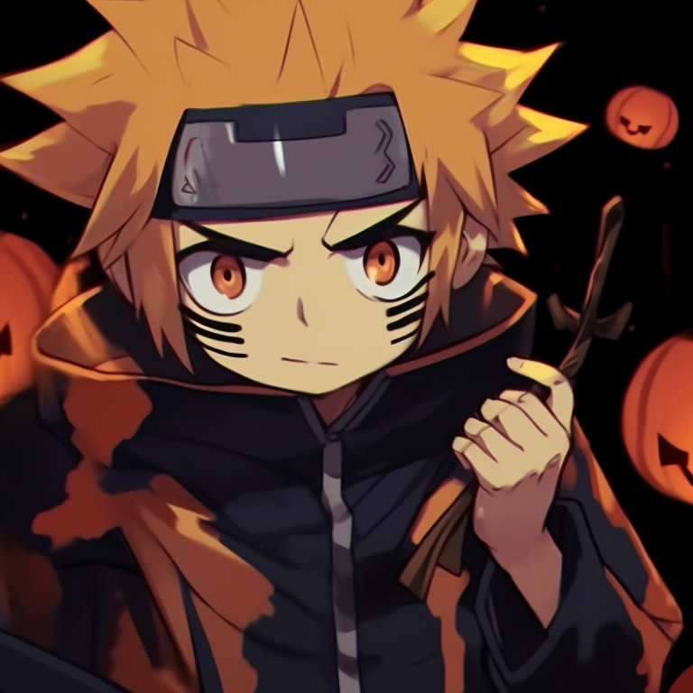 Naruto and Sasuke under a haunting full moon, stark contrast and bold linework. jinchuriki halloween match pfp with naruto & sasuke pfp for discord.