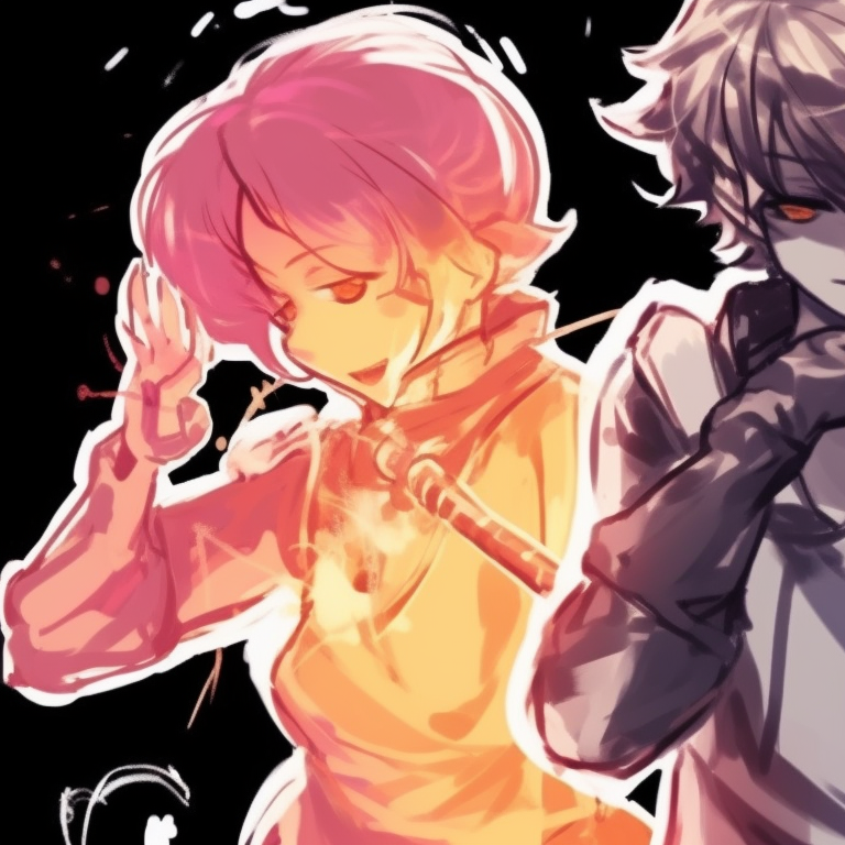 Three characters standing side-by-side in matching outfits, richly detailed and vibrant colors. unique matching trio pfp ideas pfp for discord.