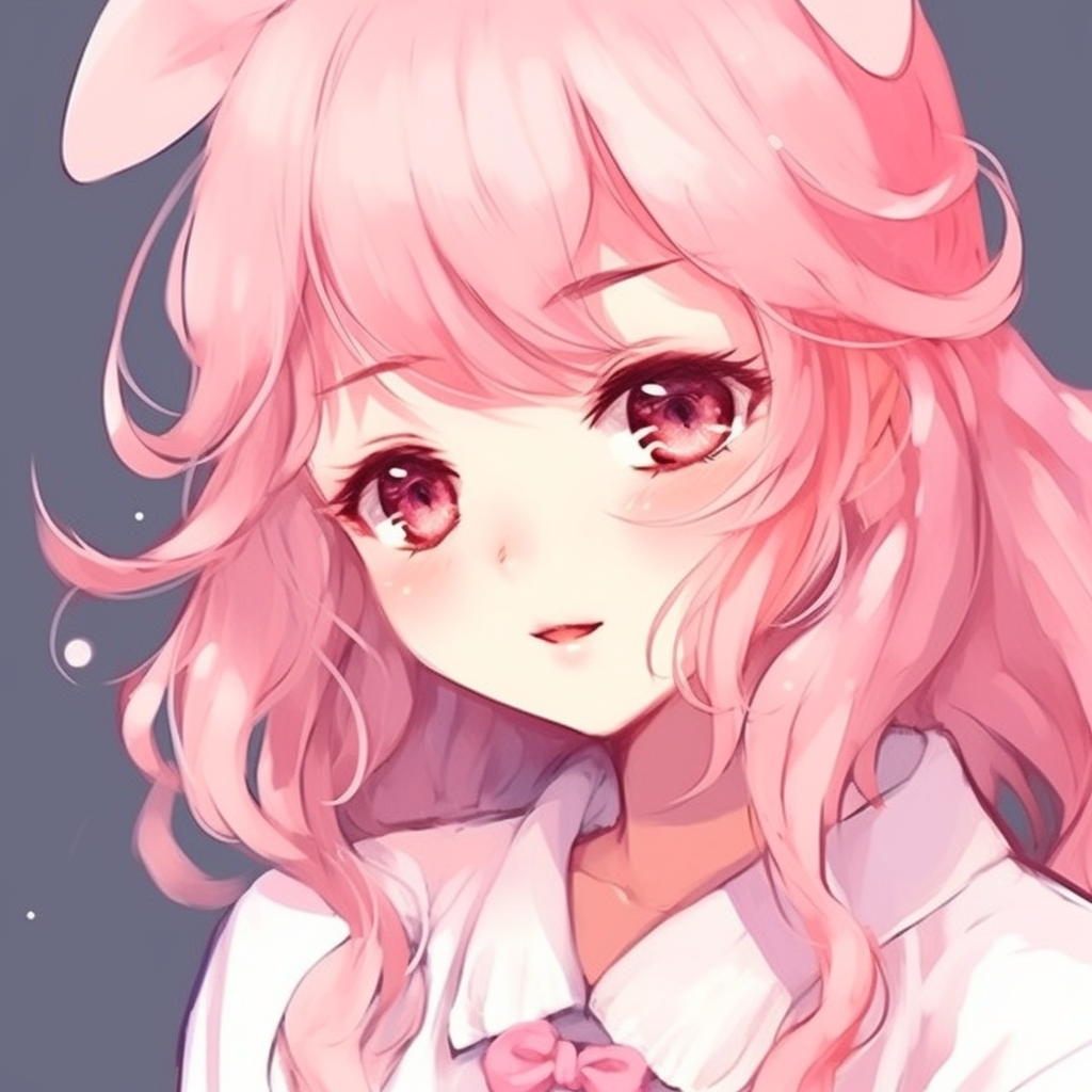 Image of a serene pink-haired anime girl, showing intricate detail on the glossy eyes and soft hair. cute pink anime girl pfp collection pfp for discord.