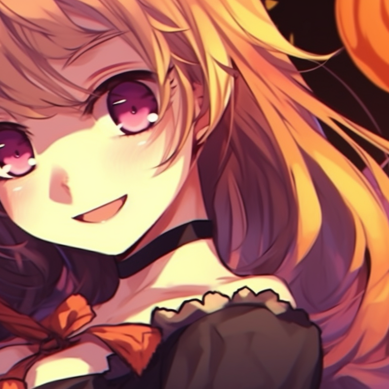 Two characters in gothic costumes, high contrast colors and moody shadows, exchanging a knowing glance. hot matching pfp halloween theme for couples pfp for discord.