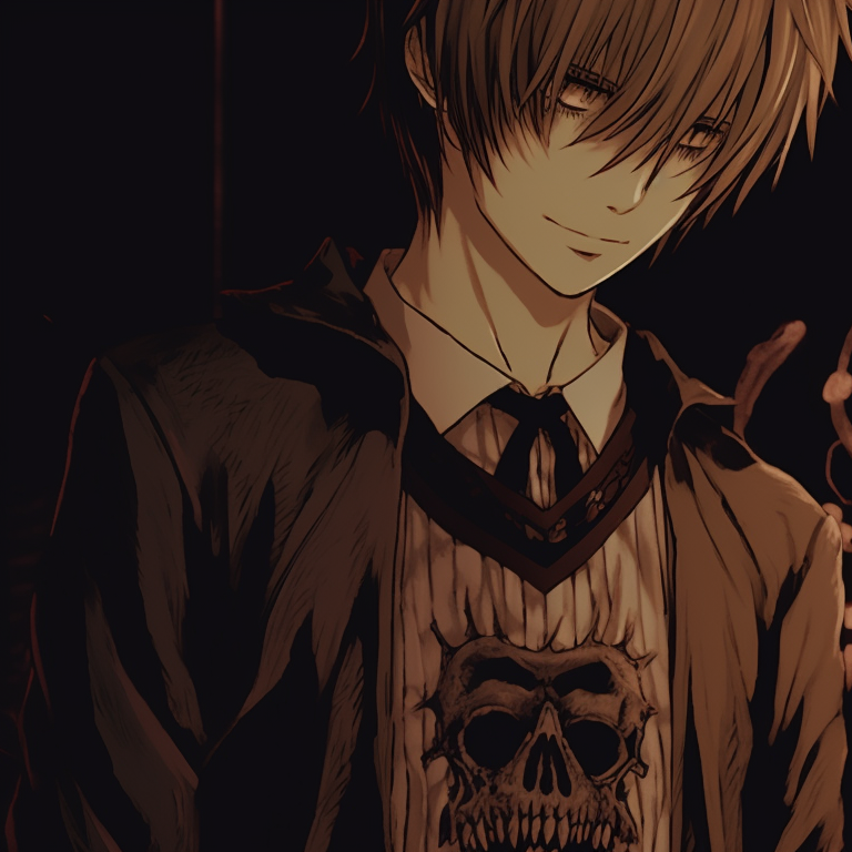 Characters cast under a spell, vivid illuminating designs juxtaposed with dark ambiance. misa amane matching spooky outfits pfp for discord.