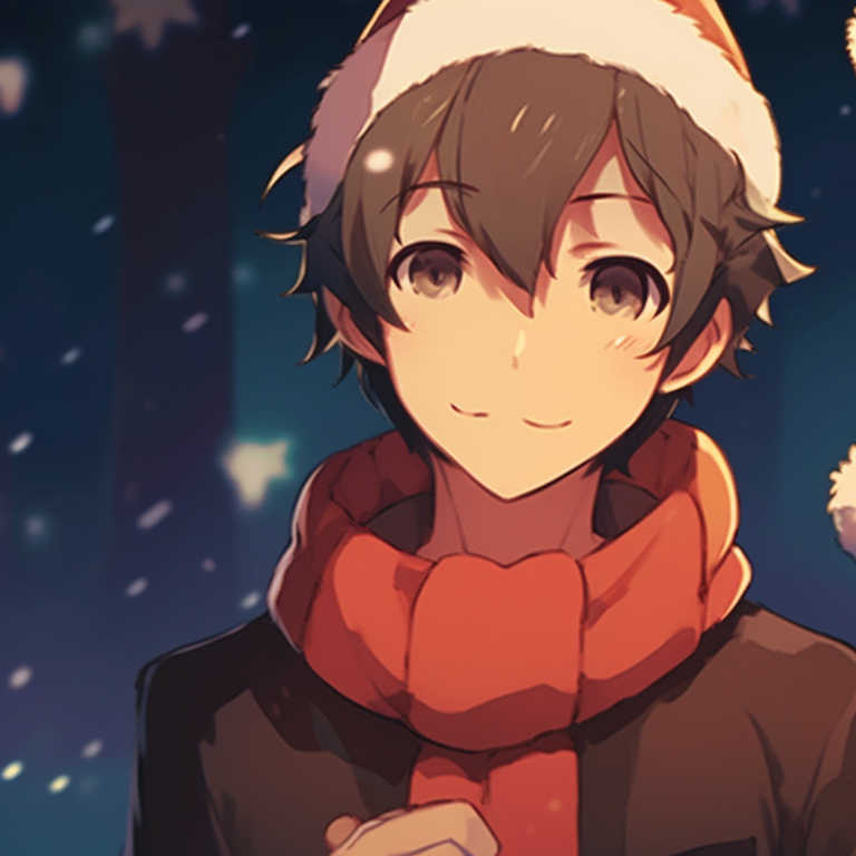 Close-up of two characters under mistletoe, vibrant expression and detailed clothing textures. best matching christmas pfp gif pfp for discord.