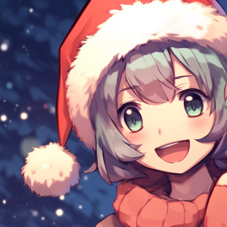 Two characters in matching snowy outfits, using vibrant and glittering colors, standing close. stylish matching aesthetic pfp for christmas pfp for discord.