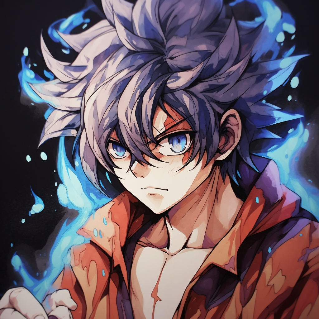 Goku in an action stance, showcasing dynamic lines and blocking. classic anime pfp pfp for discord.