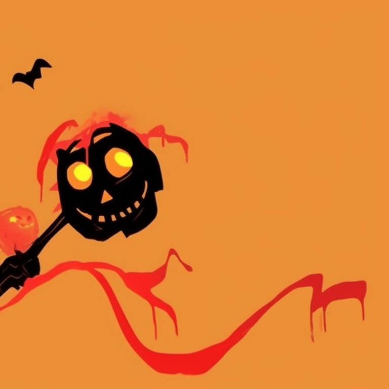 Two stickman characters, monochrome palette with critical details in bright orange, one wielding a magic wand, the other holding a jack-o'-lantern. stickman pfp in halloween settings pfp for discord.