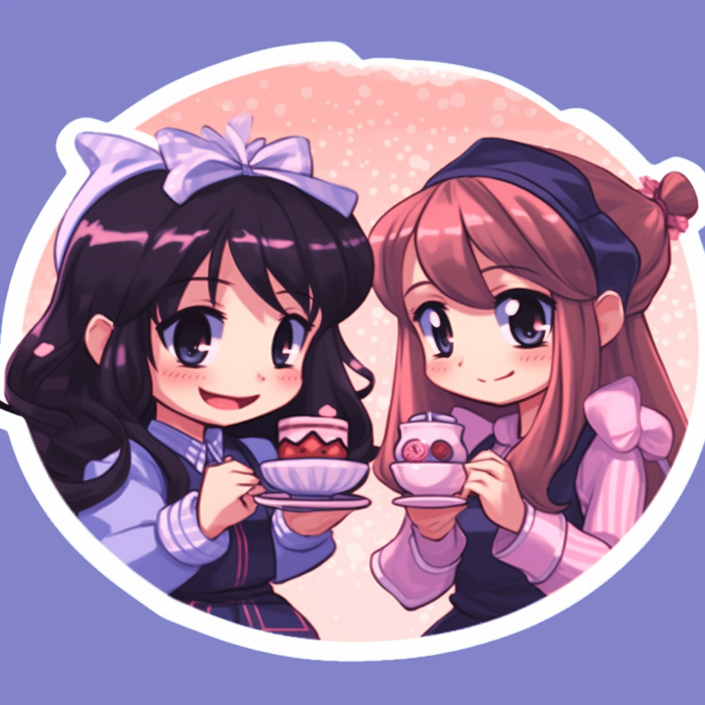 Matching profile images of twin chibi girls, detailed urban backdrop. cute concept matching pfp in anime for friends