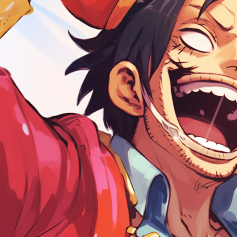 Two characters, one laughing wildly while the other appears bemused, bold colors and caricature-style art. one piece matching pfp characters pfp for discord.