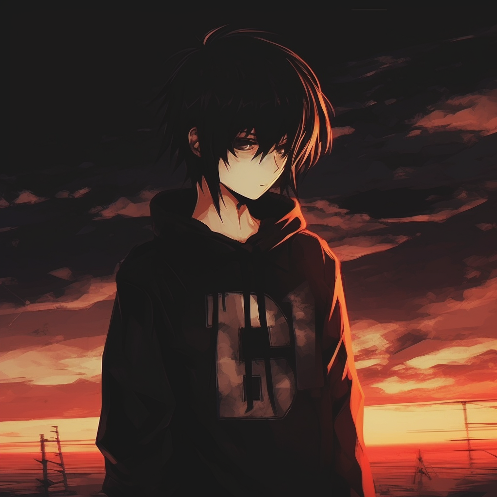 Anime boy looking contemplative against starry backdrop, mix of light and dark tones with detailed facial expression. emotive depressed pfp boys