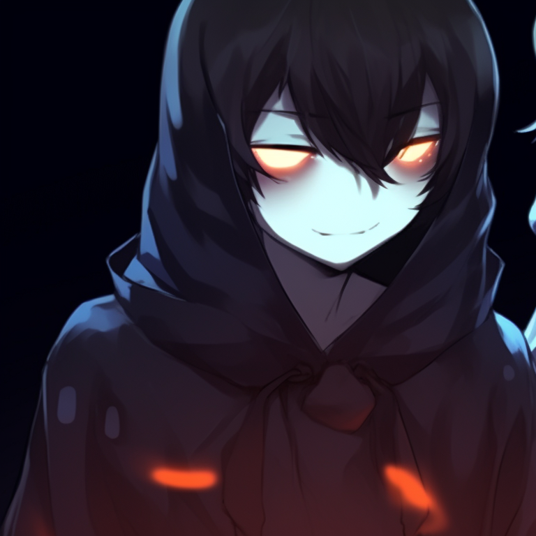 Two characters under an eerie twilight sky, intense gazes and shadowy undertones. chilling sad pfps - halloween matching themes pfp for discord.