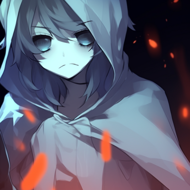 Two characters under an eerie twilight sky, intense gazes and shadowy undertones. chilling sad pfps - halloween matching themes pfp for discord.