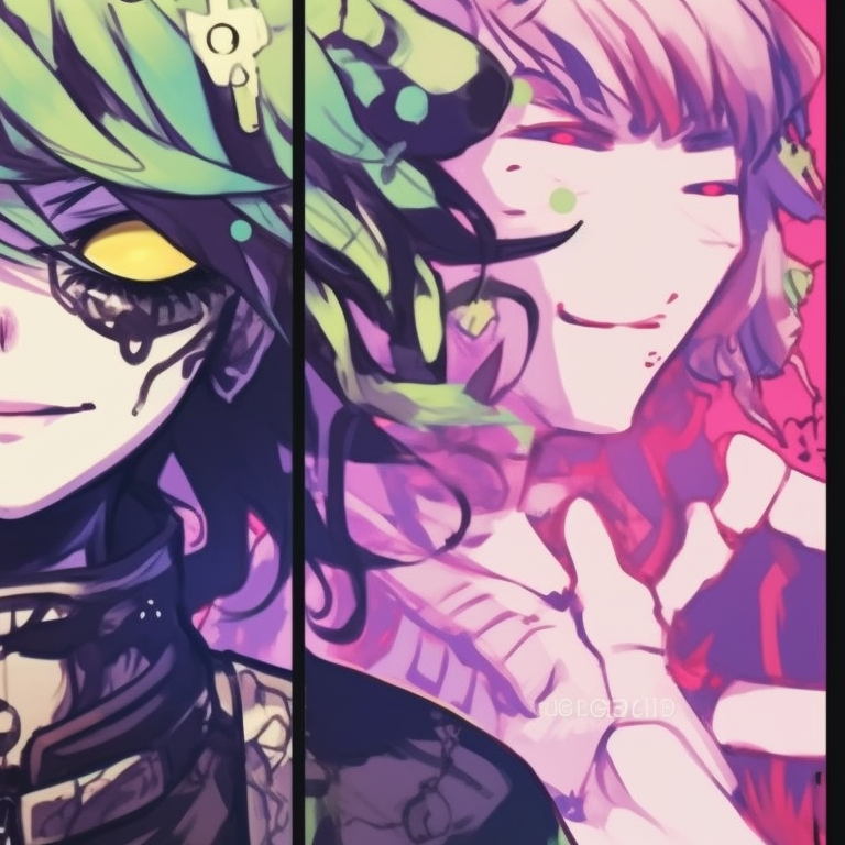 Three characters in matching school uniforms, soft color palette and detailed background. cool matching trio pfp designs pfp for discord.