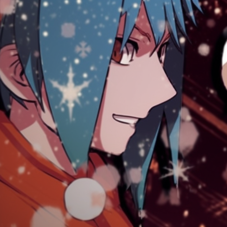 Naruto and Sasuke in battle stances with Christmas hats, dynamic lines and contrasting colors. christmas naruto pfp match-up ideas pfp for discord.