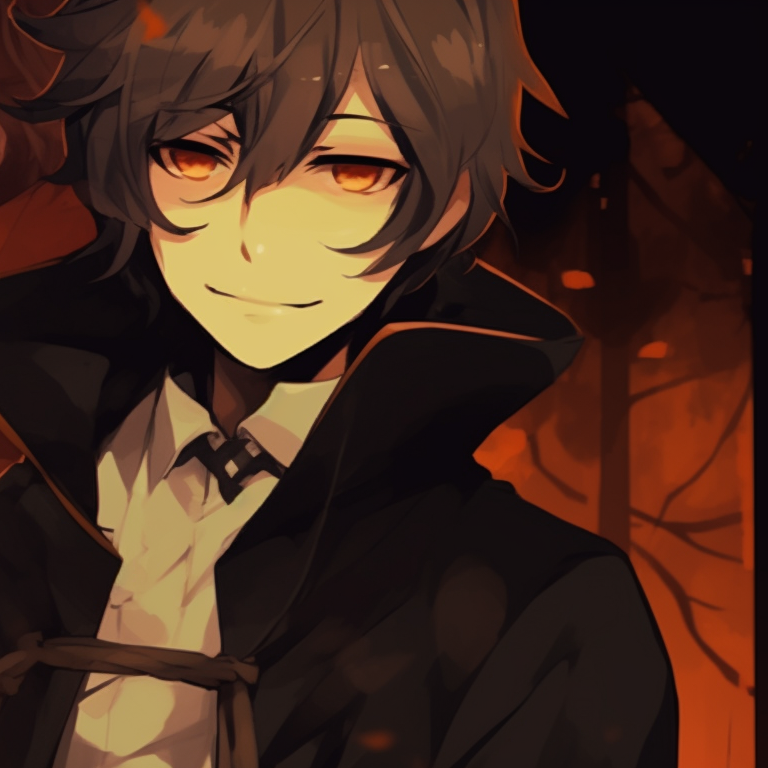 Dazai and Chuuya under a moonlit sky, cool tones contrast with vibrant Halloween elements. osamu dazai halloween anime pfp pfp for discord.