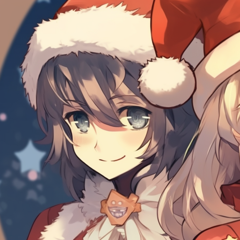 Two characters dressed in Victorian-era Christmas clothing, a muted color palette with lots of cold hues. vintage matching discord pfp christmas pfp for discord.