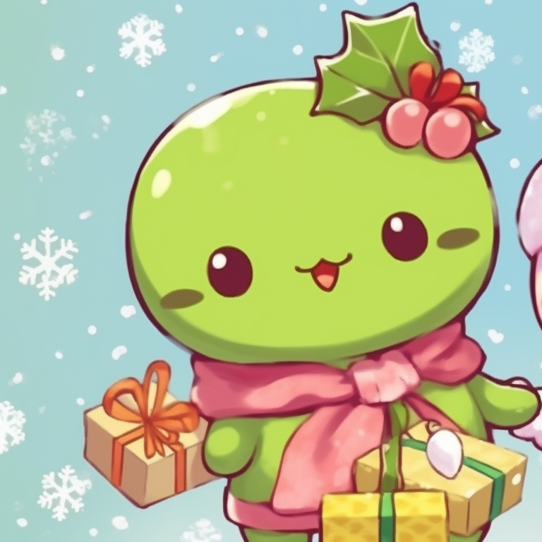 Hello Kitty and Dear Daniel, wearing matching red Santa hats, holding hands. best matching sanrio christmas pfp for festivities pfp for discord.