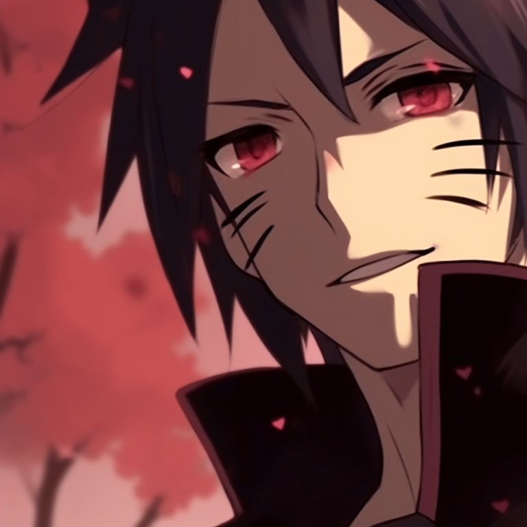 Sasuke with raven wings, Sakura with a witch hat, both under a deep purple twilight sky, dim lighting with a high level of detail sasuke and sakura spooky halloween profiles pfp for discord.