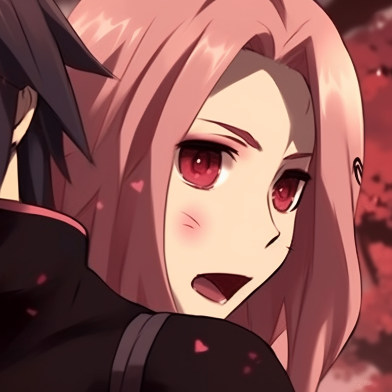 Sasuke with raven wings, Sakura with a witch hat, both under a deep purple twilight sky, dim lighting with a high level of detail sasuke and sakura spooky halloween profiles pfp for discord.