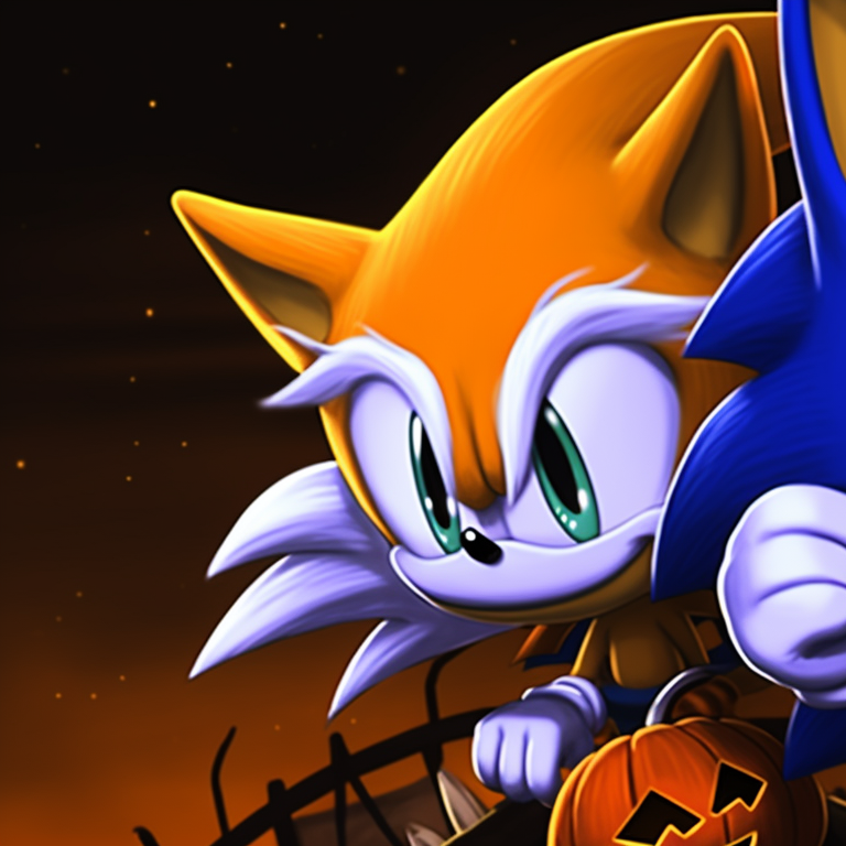 Sonic and Tails, dressed as ghosts, fun and spooky atmosphere. adorable sonic and tails matching pfp for halloween pfp for discord.