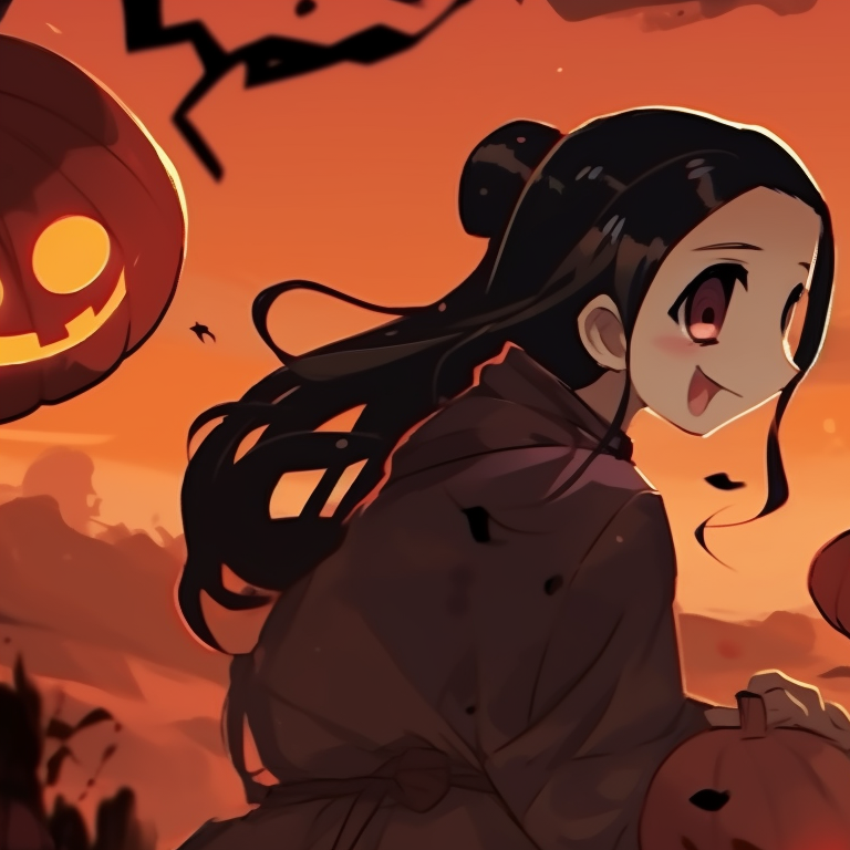 Zenitsu and Nezuko, vivid expressions and Halloween night backdrop. zenitsu and nezuko halloween artwork pfp for discord.