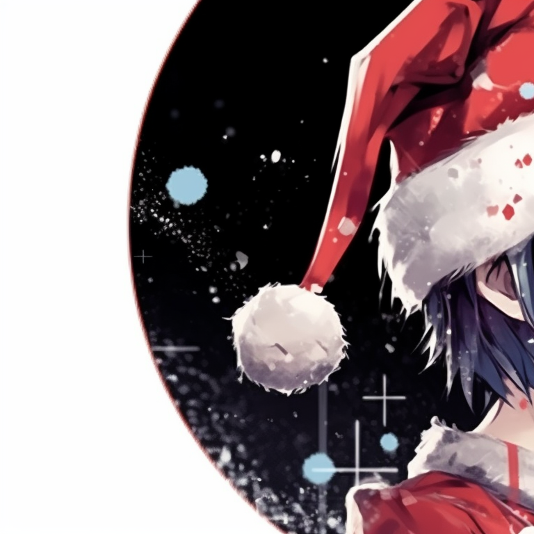 Two side profiles of punk characters in matching Christmas hats, grunge splatter texture, a mirror image. grunge trend matching christmas pfp punk pfp for discord.