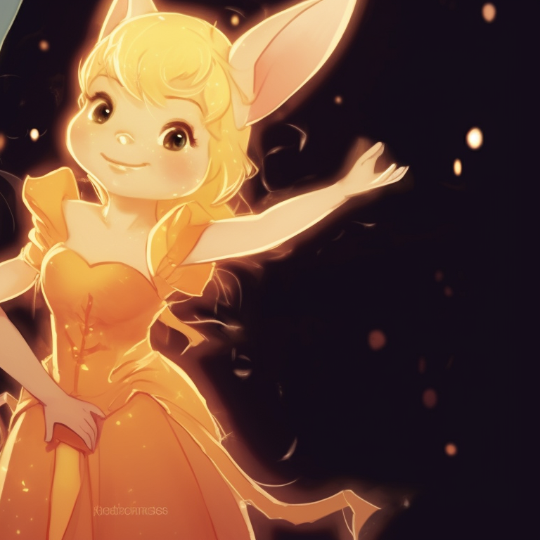 Two characters from Tinker Bell, in glowing fairy costumes, sparkling particle effects, fluttering side by side. disney halloween matching pfp - for girls pfp for discord.
