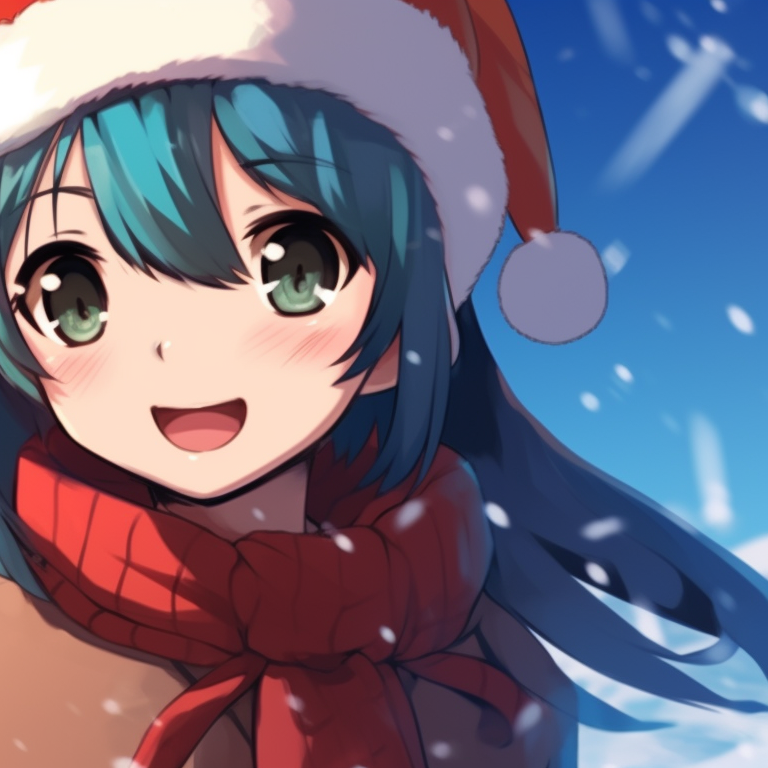 Two characters enjoying a Christmas meal, with festive platters adorning the tables, glint in their eyes reflecting the twinkling lights. iconic matching christmas art pfp pfp for discord.