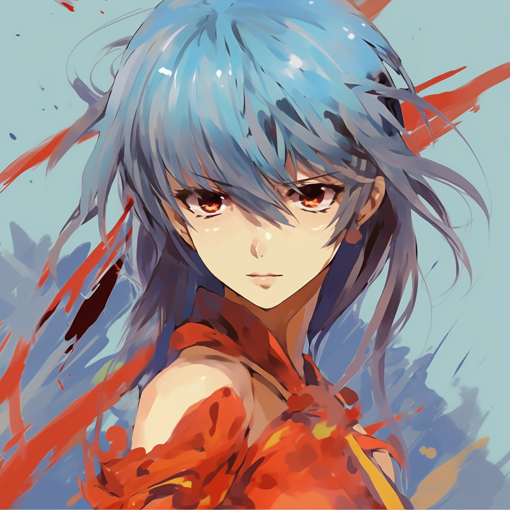 Asuka from Evangelion in a dynamic action pose, showing fluid lines and bold colors. unique anime pfp suggestions