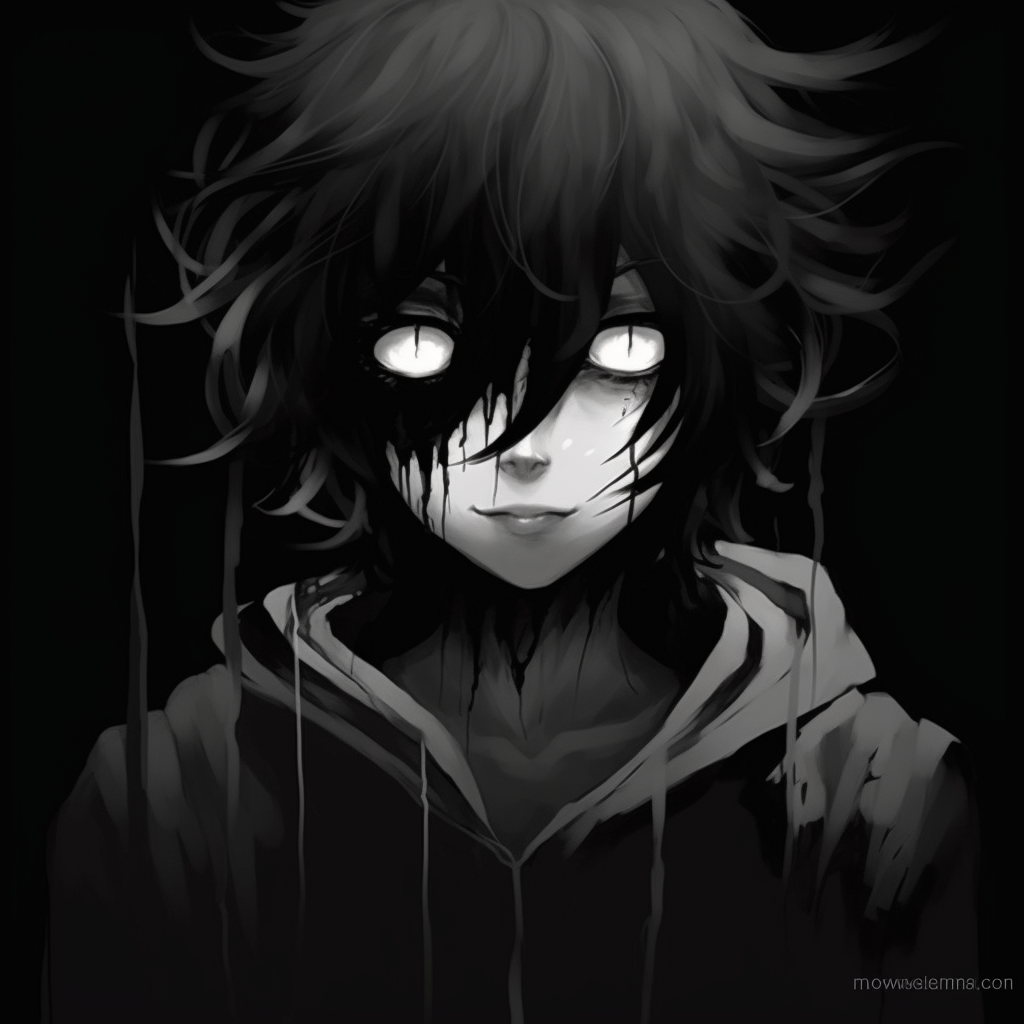 A frightening character profile with exaggerated features and stark shading. creepy scary anime pfp pfp for discord.
