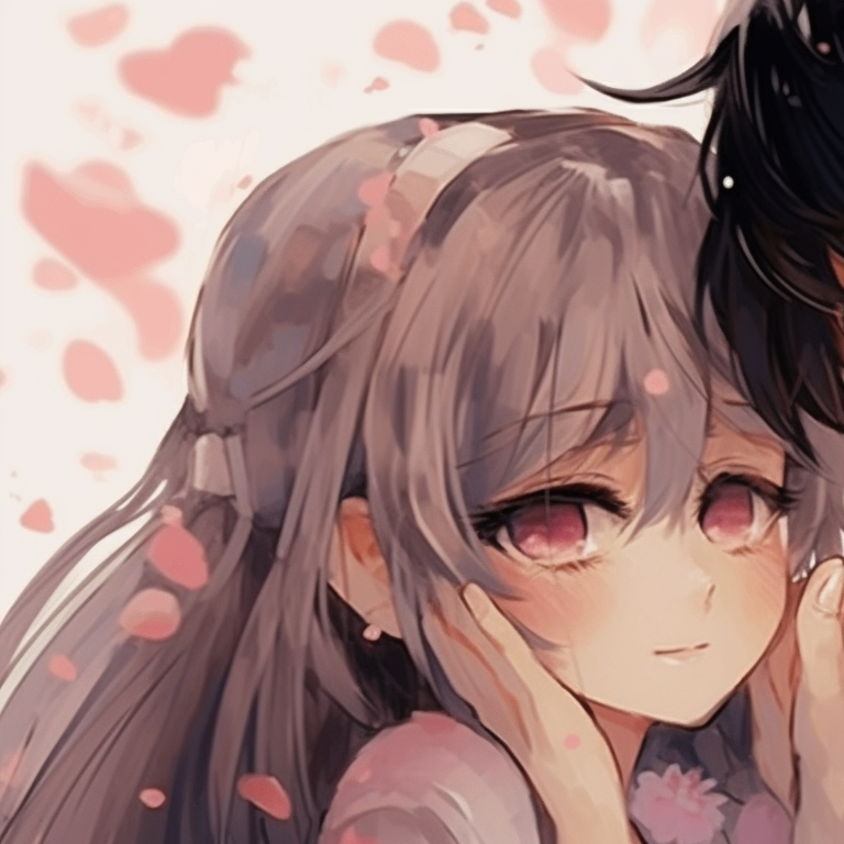 Two characters connected by a red thread, strong contrast and determined looks. manga themed couple pfp matching pfp for discord.