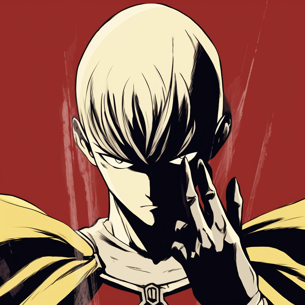 Saitama in his One Punch stance, dynamic pose and strong outlines. anime manga pfp for boys