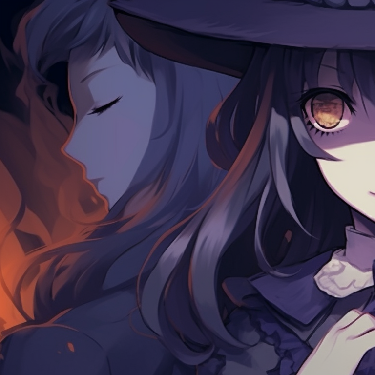 Soulful characters in skeletal outfits, detailed design with warm glow creative hot matching pfp halloween theme pfp for discord.