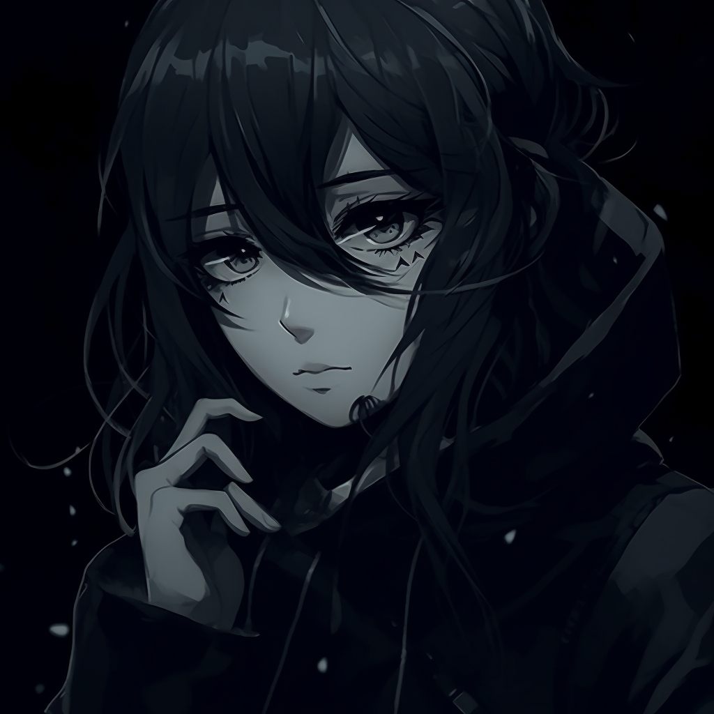 An anime maiden illuminated by moonlight, focusing on delicate use of blue tones. anime pfp in darkness theme pfp for discord.