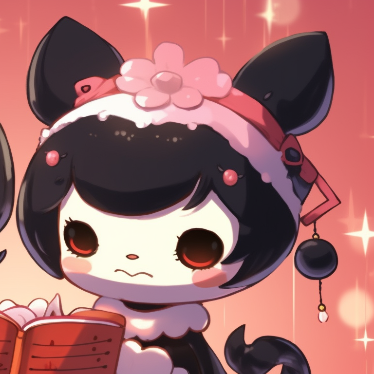 Kuromi characters strolling in a snowy landscape, cool color palette and finely detailed snow. matching kuromi christmas pfp ideas pfp for discord.