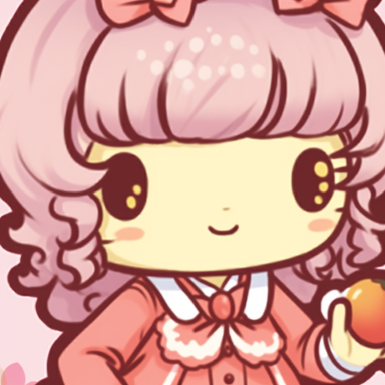 Two characters in a candy wonderland, vibrant colors and whimsical detailing. hello kitty pfp matching creative pfp for discord.