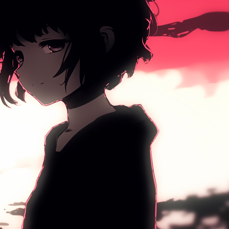 Two anime characters in silhouette against a stunning sunset, reflective mood. creative instagram cute matching pfp options pfp for discord.