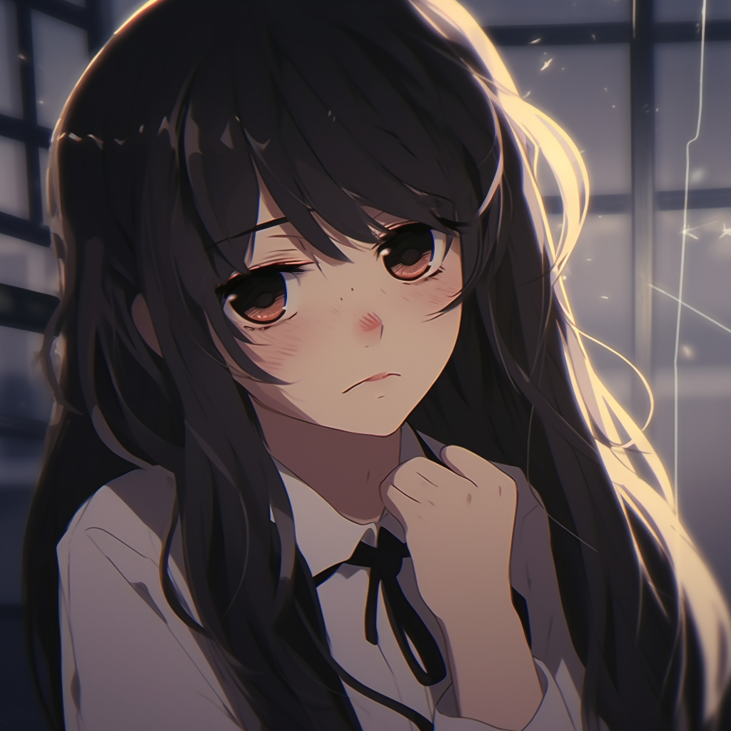 Anime schoolgirl shedding tears, highlighted by soft lines and gentle tones. charming sad anime pfpHD, free download