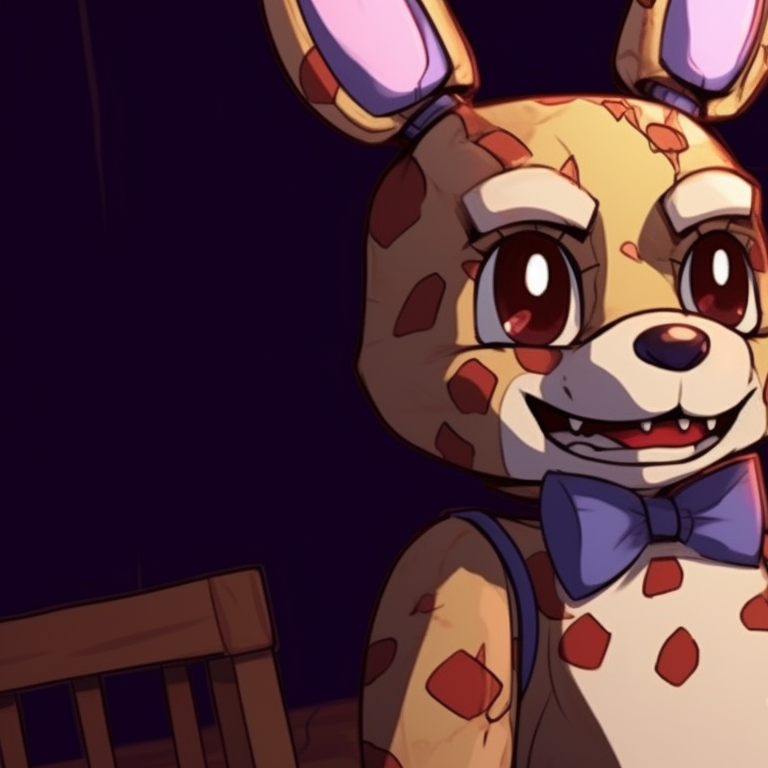 Two characters, security guard and animatronic, intense stare-down and high-stakes environment. unique combinations for fnaf matching pfp pfp for discord.