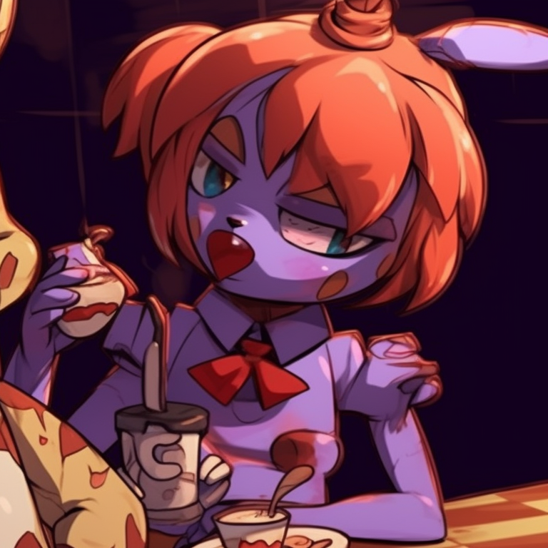 Two characters, security guard and animatronic, intense stare-down and high-stakes environment. unique combinations for fnaf matching pfp pfp for discord.