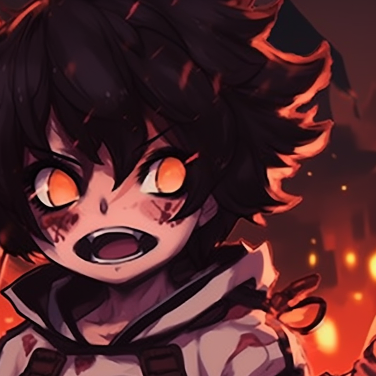 Two characters emerging from the shadows, intense expressions and bold color contrasts. mha matching pfp halloween theme party designs pfp for discord.