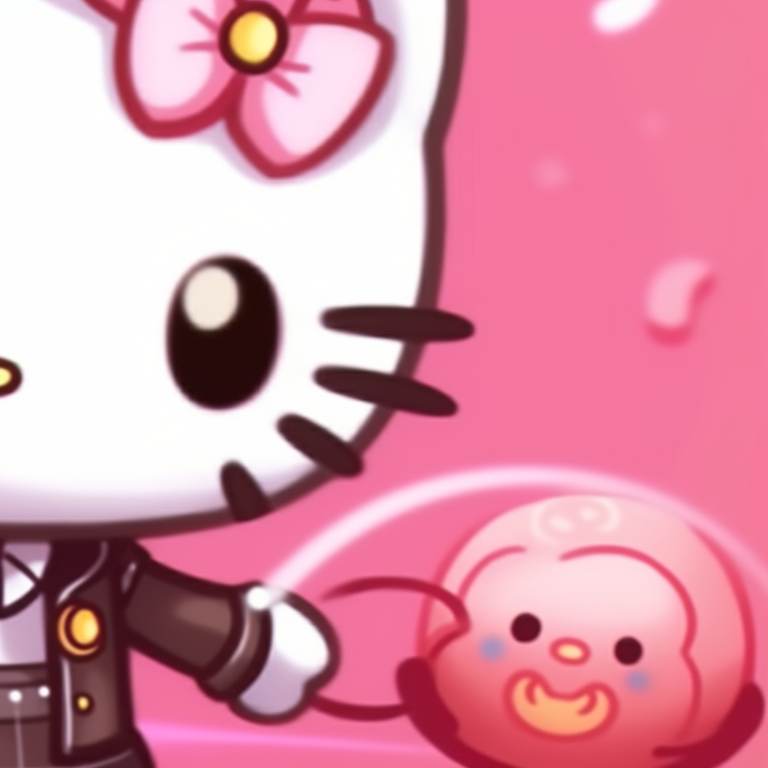 Two characters, clear outlines, wrapped in a warm winter scarf sharing smiles. matching hello kitty pfp for partners pfp for discord.