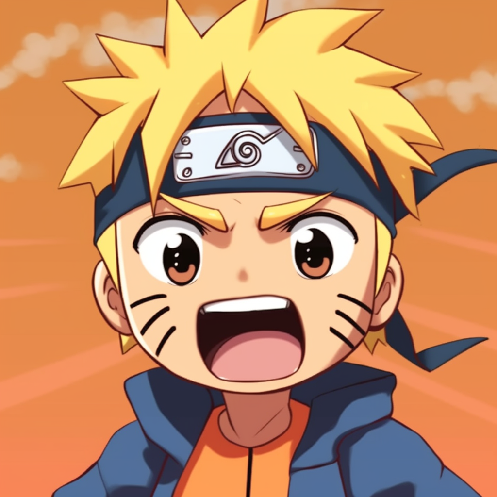 Chibi Naruto laughing uproariously, drawing focus on exaggerated mouth and eyes, with bright, bold colors. finest anime meme pfp pfp for discord.
