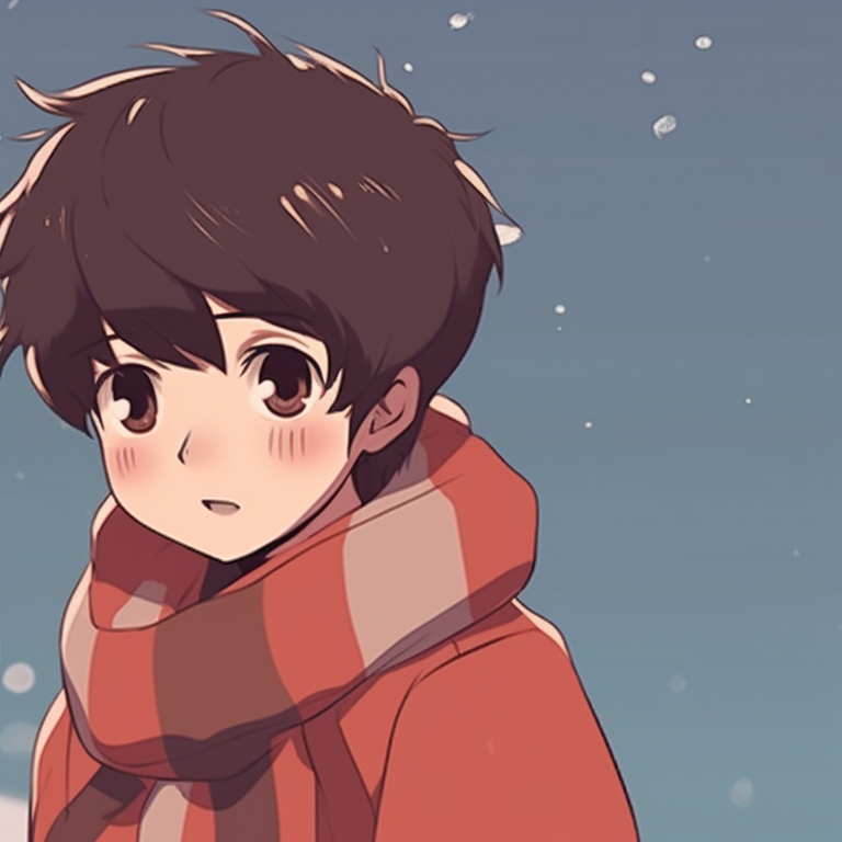 Two characters exploring a winter landscape, uncertainty in their eyes, muted colors. unique matching cute aesthetic christmas pfp selection pfp for discord.