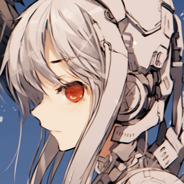 Two characters, styled in futuristic attires, metallic shades and neon highlights, facing the same direction. anime pfp matching in 2023 pfp for discord.