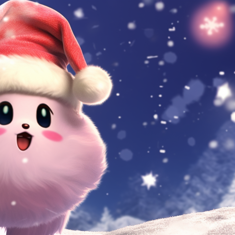 Two Kirby characters, pastel colors and clean outlines, sharing a giant cookie. matching kirby christmas pfp ideas pfp for discord.