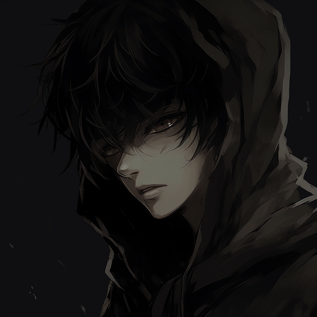 Anime male character fading into a night landscape, dynamic composition and dark colors. darkness anime pfp males pfp for discord.
