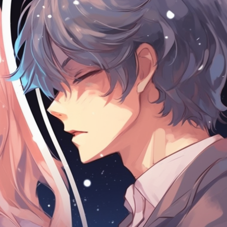 Two characters with glasses, strong line art and vibrant hues, mirroring each other's pose. matching pfp in anime style pfp for discord.