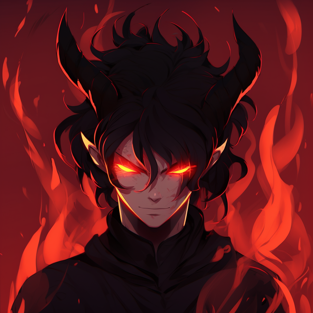 Art of a smiling demon, soft shading and warm undertones. anime demon pfp aesthetics pfp for discord.