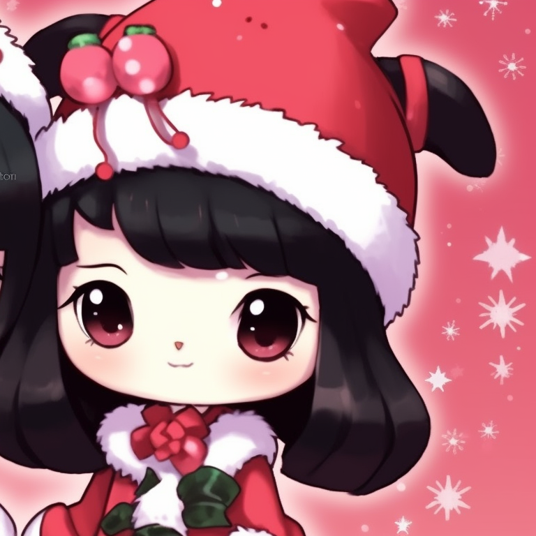 My Melody and Kuromi with sparkly Christmas accessories, bright colors and animated expressions. my melody and kuromi matching christmas pfp pfp for discord.